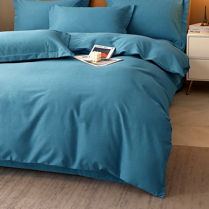 91家纺网 家纺一手货源 找家纺 晶缦家纺 2023加厚全棉纯色生态磨毛多规格四件套 纯依-湖蓝