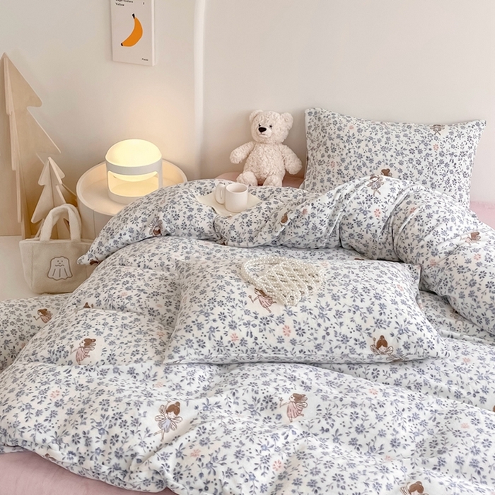 91家纺网 家纺一手货源 找家纺 潘朵拉 2023新款秋冬ins韩系牛奶绒印花四件套 仙子