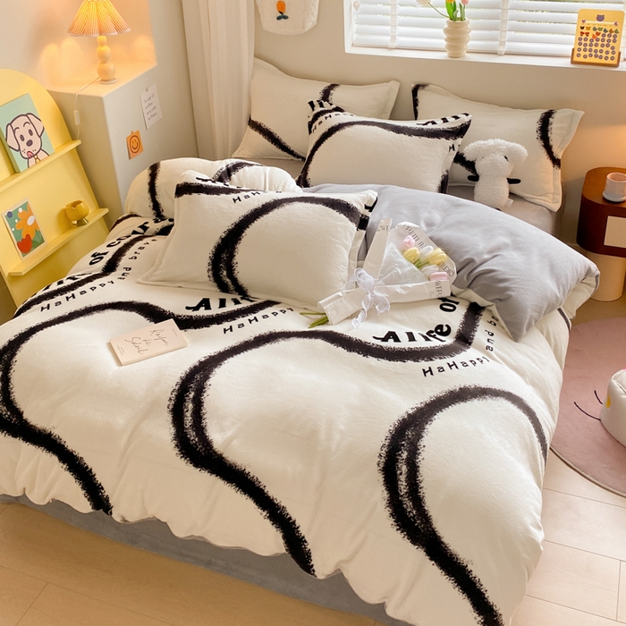 91家纺网 家纺一手货源 找家纺 沐慕 2024新款牛奶绒加厚保暖卡通印花四件套 烟雨