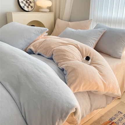 古吉梦 2023新款牛奶绒纯色双拼（跑量款）四件套 尼罗兰+香蕉玉