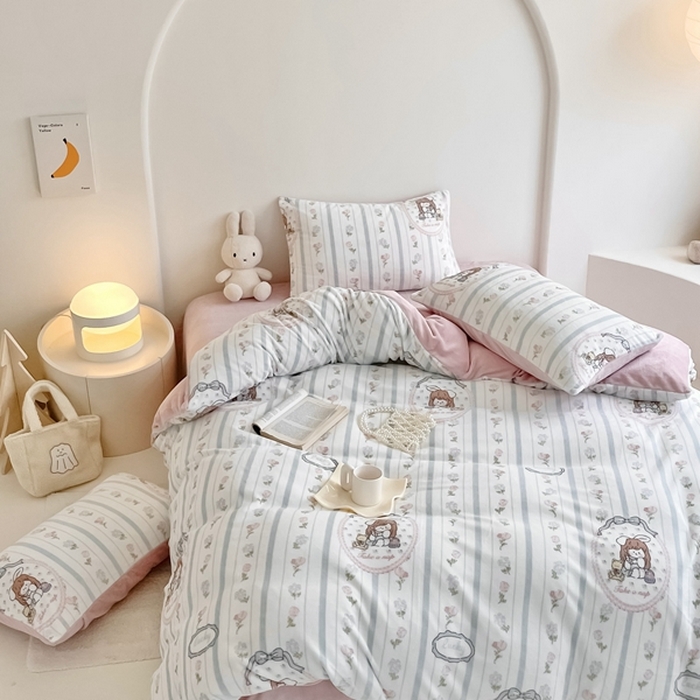 91家纺网 家纺一手货源 找家纺 潘朵拉 2023新款秋冬ins韩系牛奶绒印花四件套 花姑娘