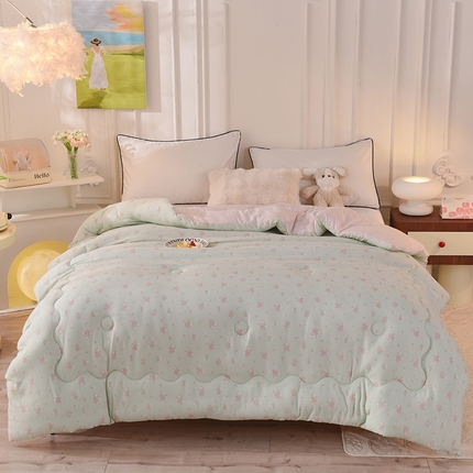 妖妖家纺 2023妖妖超柔水洗双层纱冬被 粉荔庄园