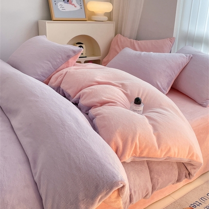 古吉梦 2023新款牛奶绒纯色双拼（跑量款）四件套 微紫+暖心粉