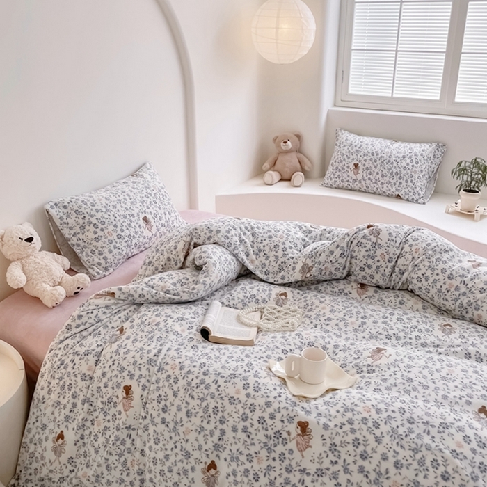 91家纺网 家纺一手货源 找家纺 潘朵拉 2023新款秋冬ins韩系牛奶绒印花四件套 仙子