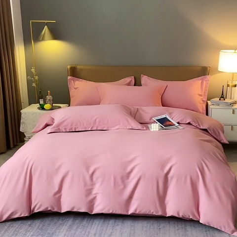 91家纺网 家纺一手货源 找家纺 晶缦家纺 2023加厚全棉纯色生态磨毛多规格四件套 纯依-粉玉