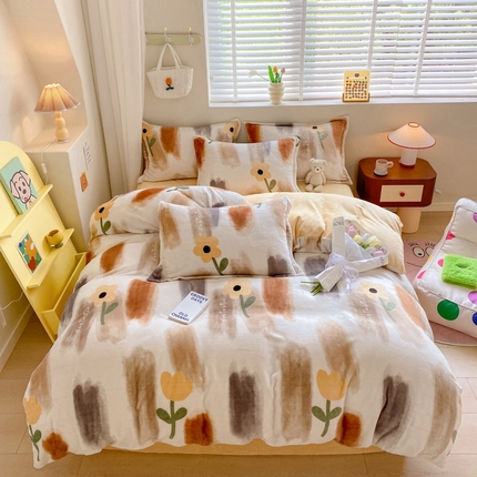 91家纺网 家纺一手货源 找家纺 （总）沐慕 2024新款牛奶绒加厚保暖卡通印花四件套