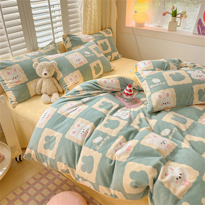 91家纺网 家纺一手货源 找家纺 古吉梦 2023新增牛奶绒印花（跑量款） 棋盘格兔