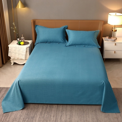 晶缦家纺 2023加厚全棉纯色生态磨毛多规格单品四件套--床单 纯依-湖蓝