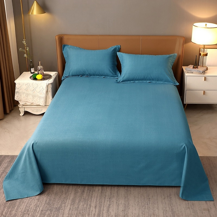 91家纺网 家纺一手货源 找家纺 晶缦家纺 2023加厚全棉纯色生态磨毛多规格单品四件套--床单 纯依-湖蓝