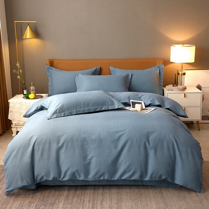 晶缦家纺 2023加厚全棉纯色生态磨毛多规格四件套 纯依-蓝灰