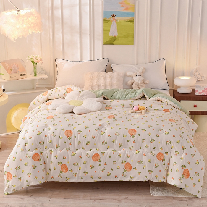 91家纺网 家纺一手货源 找家纺 妖妖家纺 2023妖妖超柔水洗双层纱冬被 南瓜瓜