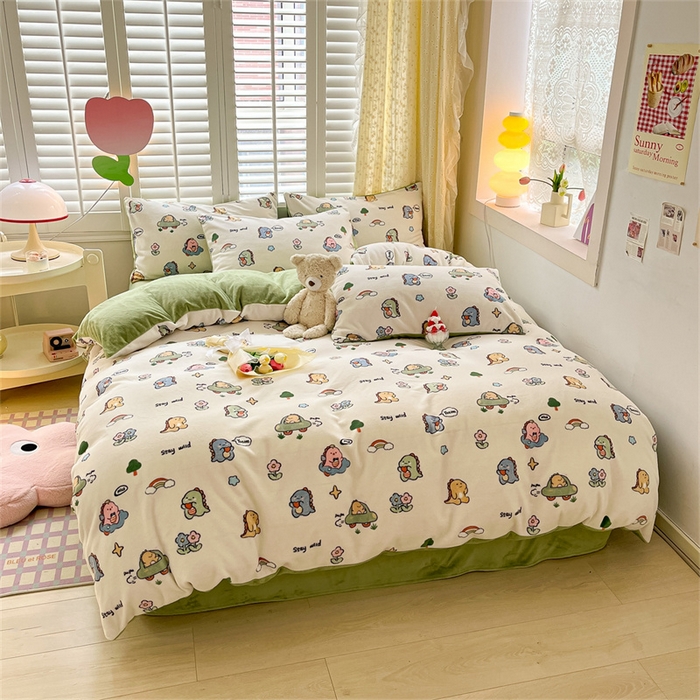 91家纺网 家纺一手货源 找家纺 古吉梦 2023新增牛奶绒印花（跑量款） 小恐龙-米