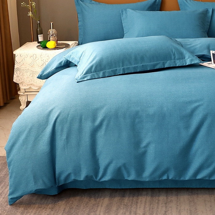 91家纺网 家纺一手货源 找家纺 晶缦家纺 2023加厚全棉纯色生态磨毛多规格四件套 纯依-湖蓝