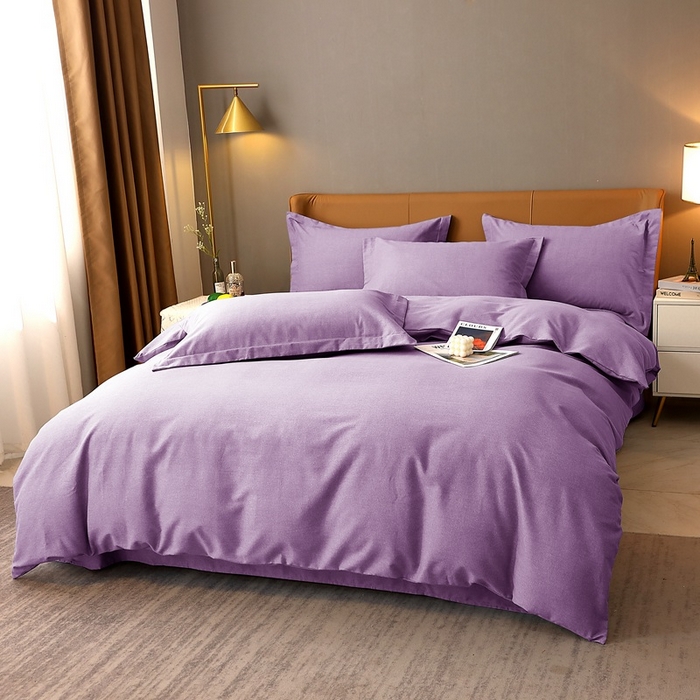 91家纺网 家纺一手货源 找家纺 晶缦家纺 2023加厚全棉纯色生态磨毛多规格四件套 纯依-丁香紫