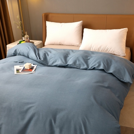 91家纺网 家纺一手货源 找家纺 晶缦家纺 2023加厚全棉纯色生态磨毛多规格单品四件套--被套 纯依-蓝灰