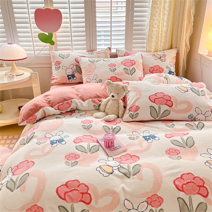 91家纺网 家纺一手货源 找家纺 古吉梦 2023新增牛奶绒印花（跑量款） 可爱兔兔