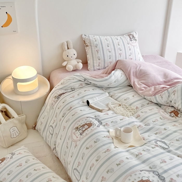 91家纺网 家纺一手货源 找家纺 潘朵拉 2023新款秋冬ins韩系牛奶绒印花四件套 花姑娘