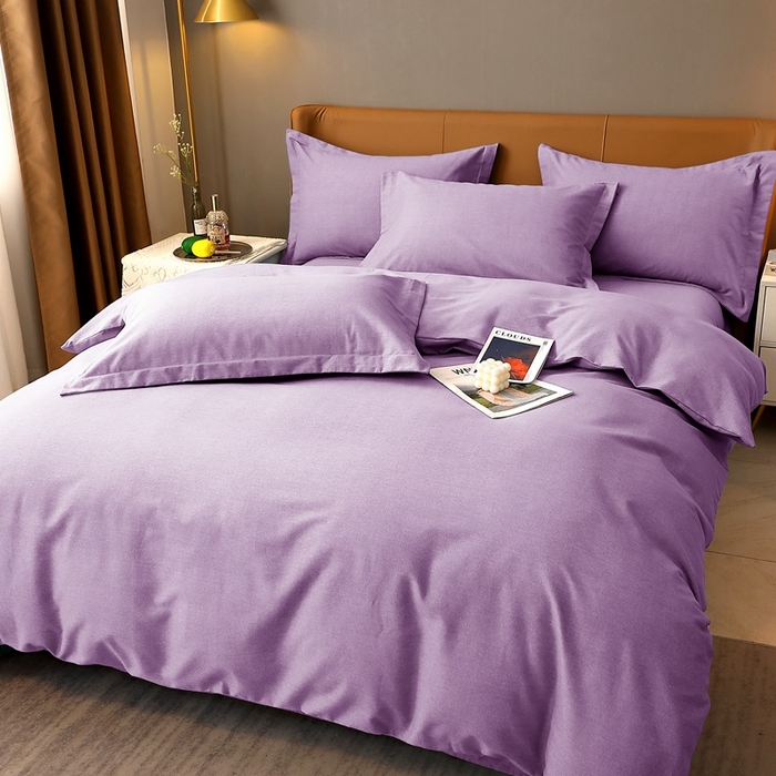 91家纺网 家纺一手货源 找家纺 晶缦家纺 2023加厚全棉纯色生态磨毛多规格四件套 纯依-丁香紫