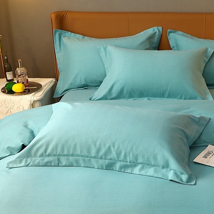 91家纺网 家纺一手货源 找家纺 晶缦家纺 2023加厚全棉纯色生态磨毛多规格单品四件套--枕套 纯依-豆绿