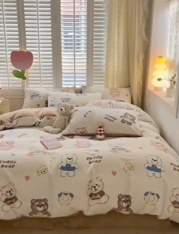 91家纺网 家纺一手货源 找家纺 古吉梦 2023新增牛奶绒印花（跑量款） 可爱熊