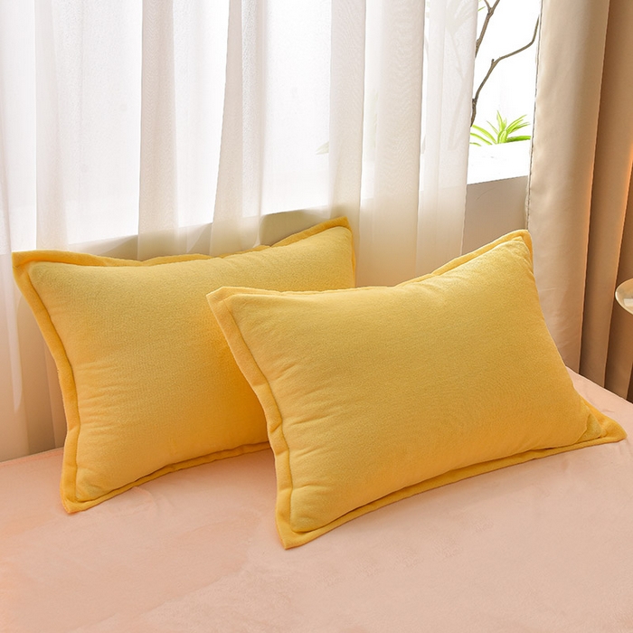 91家纺网 家纺一手货源 找家纺 简爱2025新款纯色双拼牛奶绒四件套被套（跑量款）直播 柠檬黄奶油