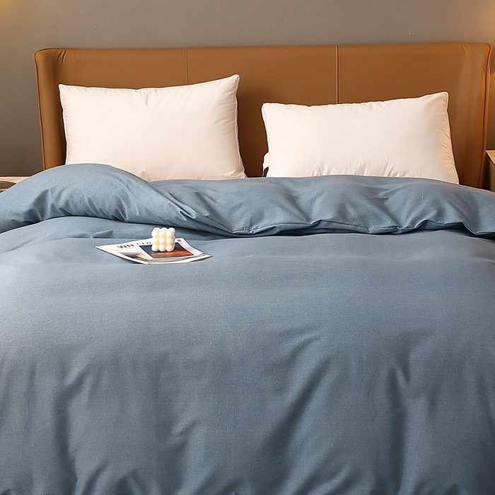 91家纺网 家纺一手货源 找家纺 晶缦家纺 2023加厚全棉纯色生态磨毛多规格单品四件套--被套 纯依-蓝灰