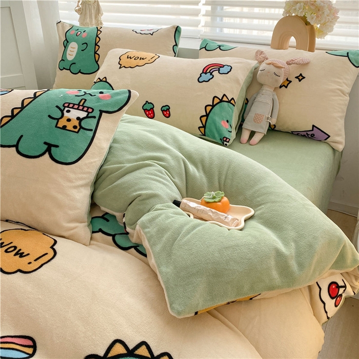 91家纺网 家纺一手货源 找家纺 古吉梦 2023新增牛奶绒印花（跑量款） 恐龙黄