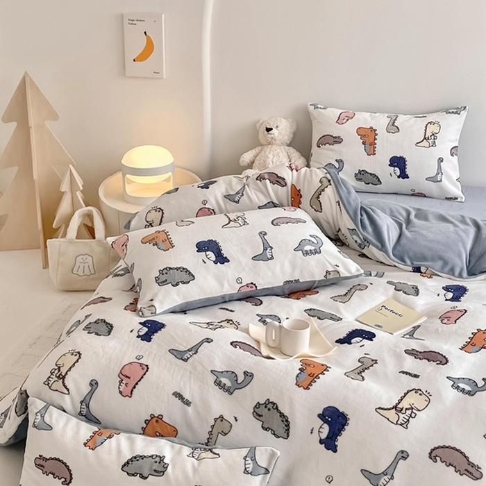 91家纺网 家纺一手货源 找家纺 潘朵拉 2023新款秋冬ins韩系牛奶绒印花四件套 侏罗纪