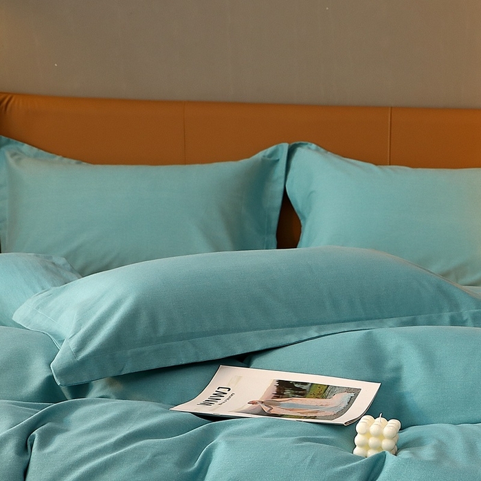 91家纺网 家纺一手货源 找家纺 晶缦家纺 2023加厚全棉纯色生态磨毛多规格单品四件套--枕套 纯依-豆绿