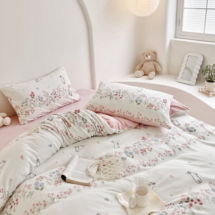 91家纺网 家纺一手货源 找家纺 潘朵拉 2023新款秋冬ins韩系牛奶绒印花四件套 罗密花尽