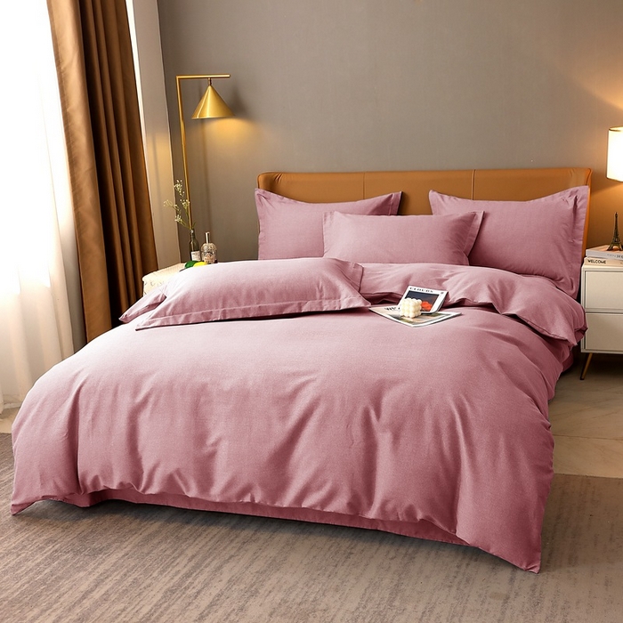 91家纺网 家纺一手货源 找家纺 晶缦家纺 2023加厚全棉纯色生态磨毛多规格四件套 纯依-豆沙