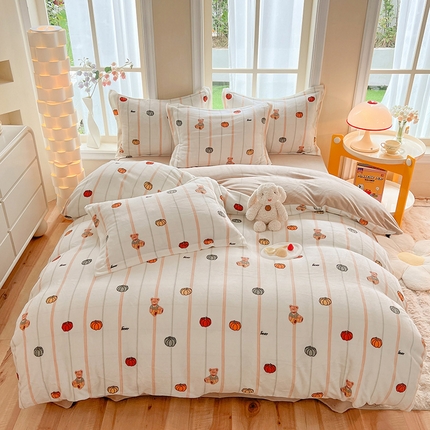 妖妖家纺 2023新款牛奶绒四件套 南瓜熊