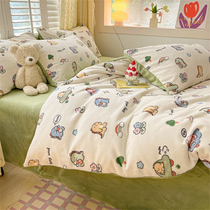 91家纺网 家纺一手货源 找家纺 古吉梦 2023新增牛奶绒印花（跑量款） 小恐龙-米