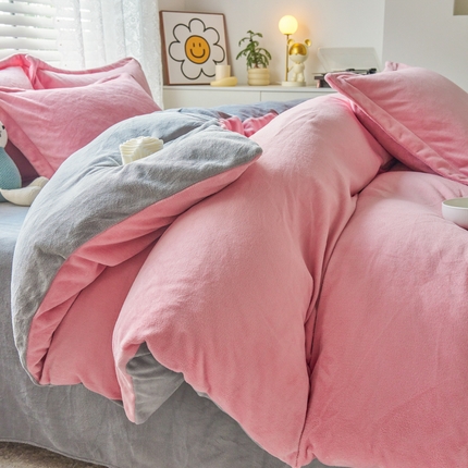 91家纺网 家纺一手货源 找家纺 （总）慕晨高克重爆款直播纯色牛奶绒法莱绒双拼素色三四件套单被套床单