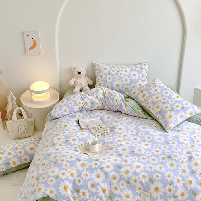 91家纺网 家纺一手货源 找家纺 潘朵拉 2023新款秋冬ins韩系牛奶绒印花四件套 幽径