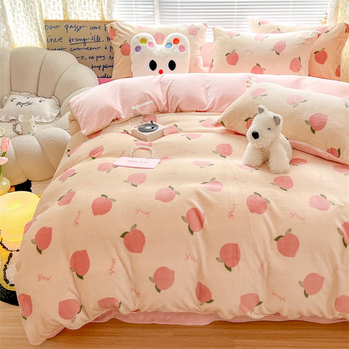 91家纺网 家纺一手货源 找家纺 顾里家纺 2023新款ins少女保暖牛奶绒四件套第二批 水蜜桃