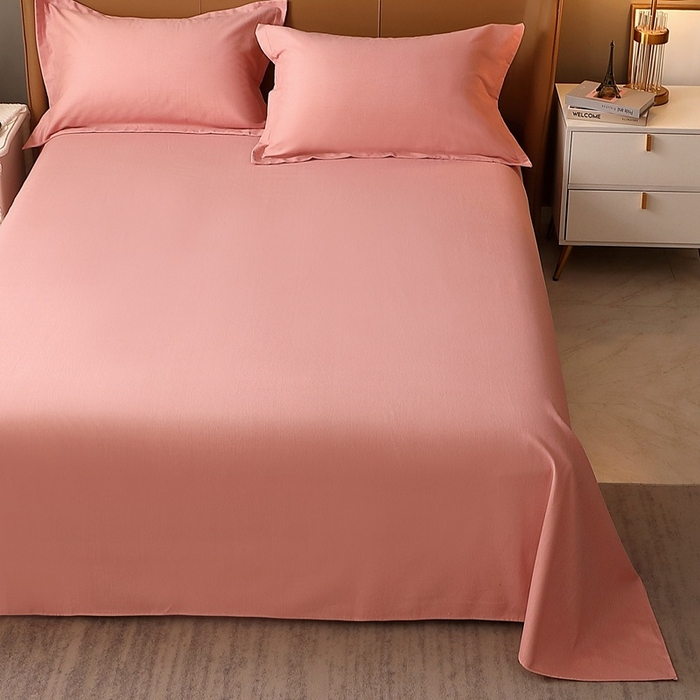 91家纺网 家纺一手货源 找家纺 晶缦家纺 2023加厚全棉纯色生态磨毛多规格单品四件套--床单 纯依-粉玉