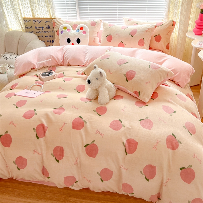 91家纺网 家纺一手货源 找家纺 顾里家纺 2023新款ins少女保暖牛奶绒四件套第二批 水蜜桃