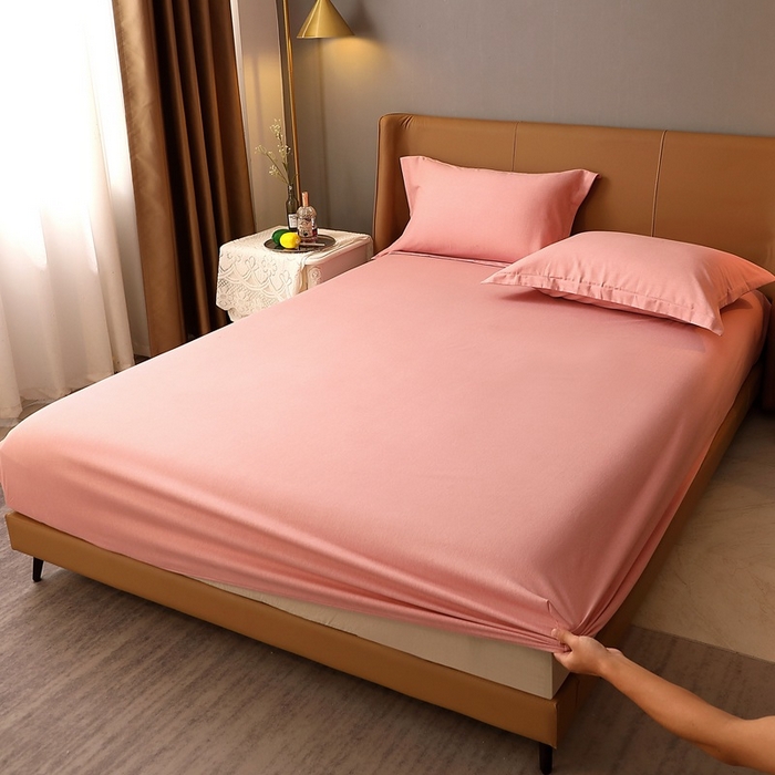 91家纺网 家纺一手货源 找家纺 晶缦家纺 2023加厚全棉纯色生态磨毛多规格单品四件套--床笠 纯依-粉玉