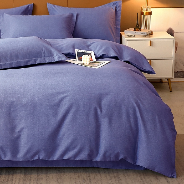 91家纺网 家纺一手货源 找家纺 晶缦家纺 2023加厚全棉纯色生态磨毛多规格四件套 纯依-牛仔蓝