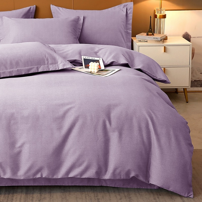 91家纺网 家纺一手货源 找家纺 晶缦家纺 2023加厚全棉纯色生态磨毛多规格四件套 纯依-浅紫