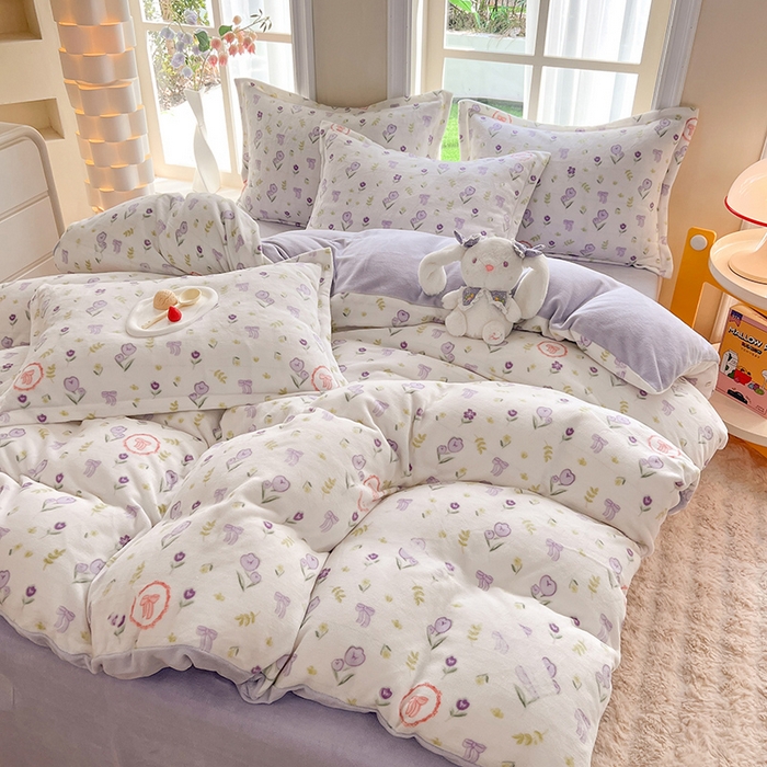 91家纺网 家纺一手货源 找家纺 妖妖家纺 2023新款牛奶绒四件套 梦幻花季