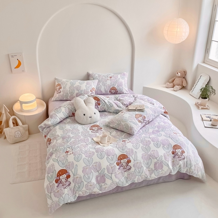 91家纺网 家纺一手货源 找家纺 潘朵拉 2023新款秋冬ins韩系牛奶绒印花四件套 花里