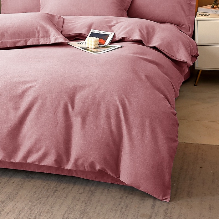 91家纺网 家纺一手货源 找家纺 晶缦家纺 2023加厚全棉纯色生态磨毛多规格四件套 纯依-豆沙