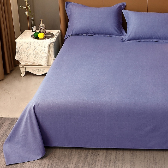 91家纺网 家纺一手货源 找家纺 晶缦家纺 2023加厚全棉纯色生态磨毛多规格单品四件套--床单 纯依-牛仔蓝