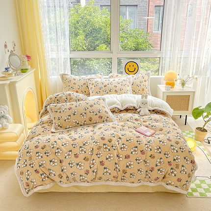 91家纺网 家纺一手货源 找家纺 （总）琪格格2023年琪格格印花A牛奶绒B兔兔绒大包边四件套