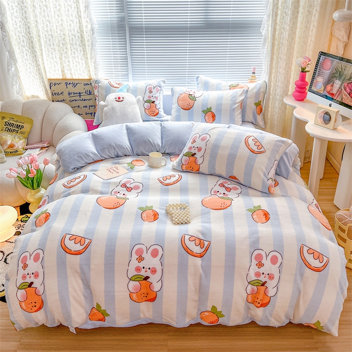 91家纺网 家纺一手货源 找家纺 顾里家纺 2023新款ins少女保暖牛奶绒四件套第二批 桔子小兔