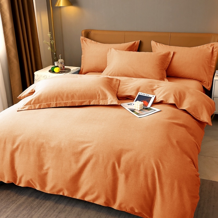 91家纺网 家纺一手货源 找家纺 晶缦家纺 2023加厚全棉纯色生态磨毛多规格四件套 纯依-时尚桔