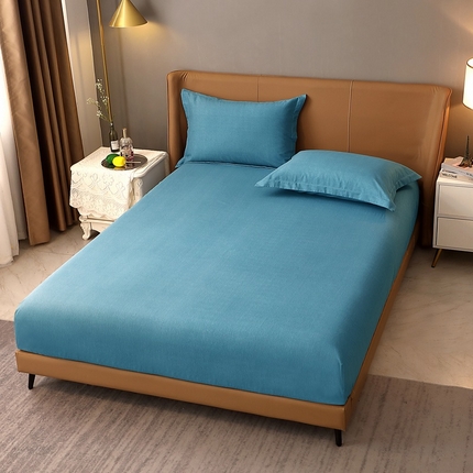 晶缦家纺 2023加厚全棉纯色生态磨毛多规格单品四件套--床笠 纯依-湖蓝