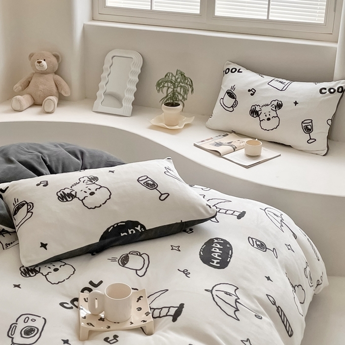 91家纺网 家纺一手货源 找家纺 潘朵拉 2023新款秋冬ins韩系牛奶绒印花四件套 百变狗